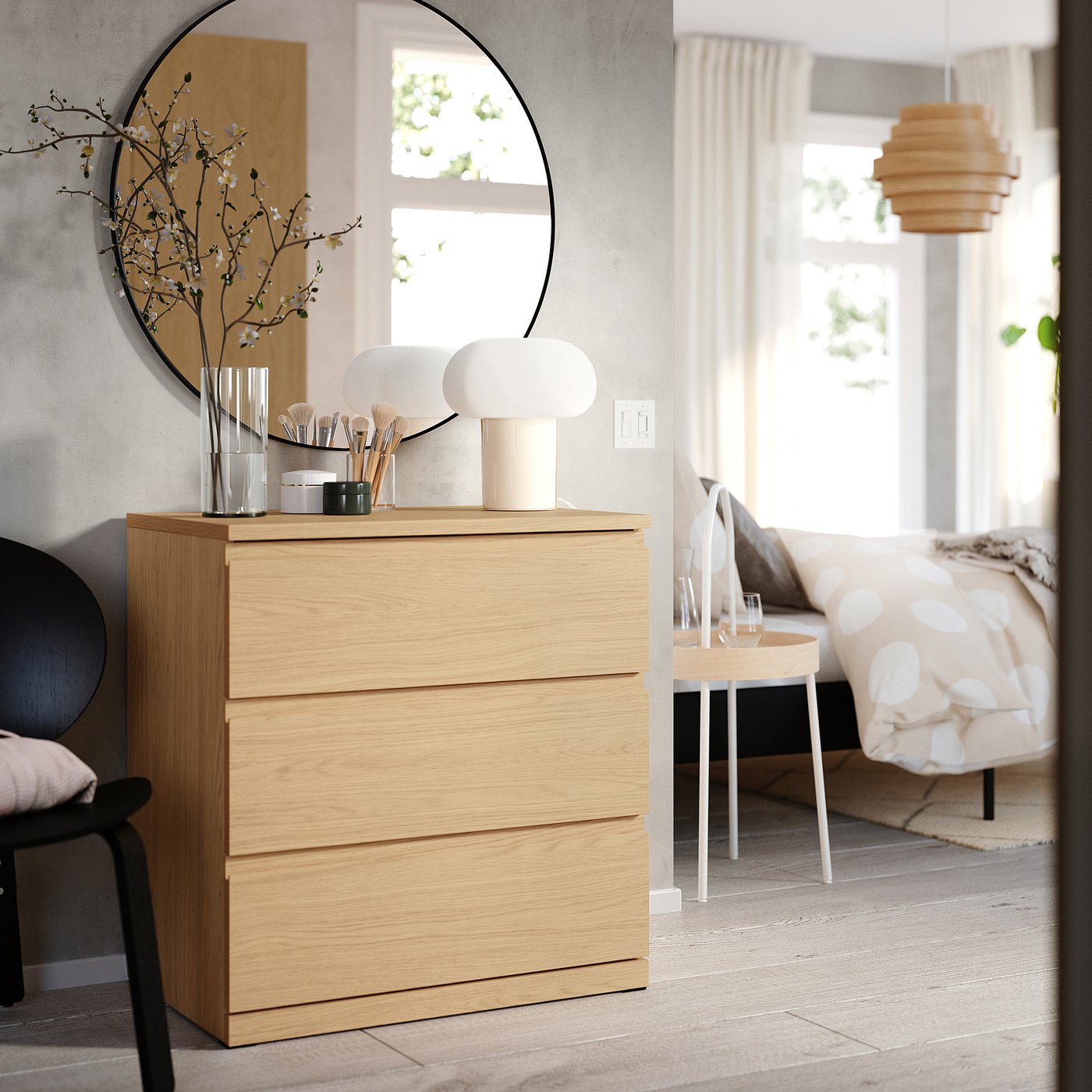 STORKLINTA chest of 3 drawers, oak effect, 70x50x75 cm