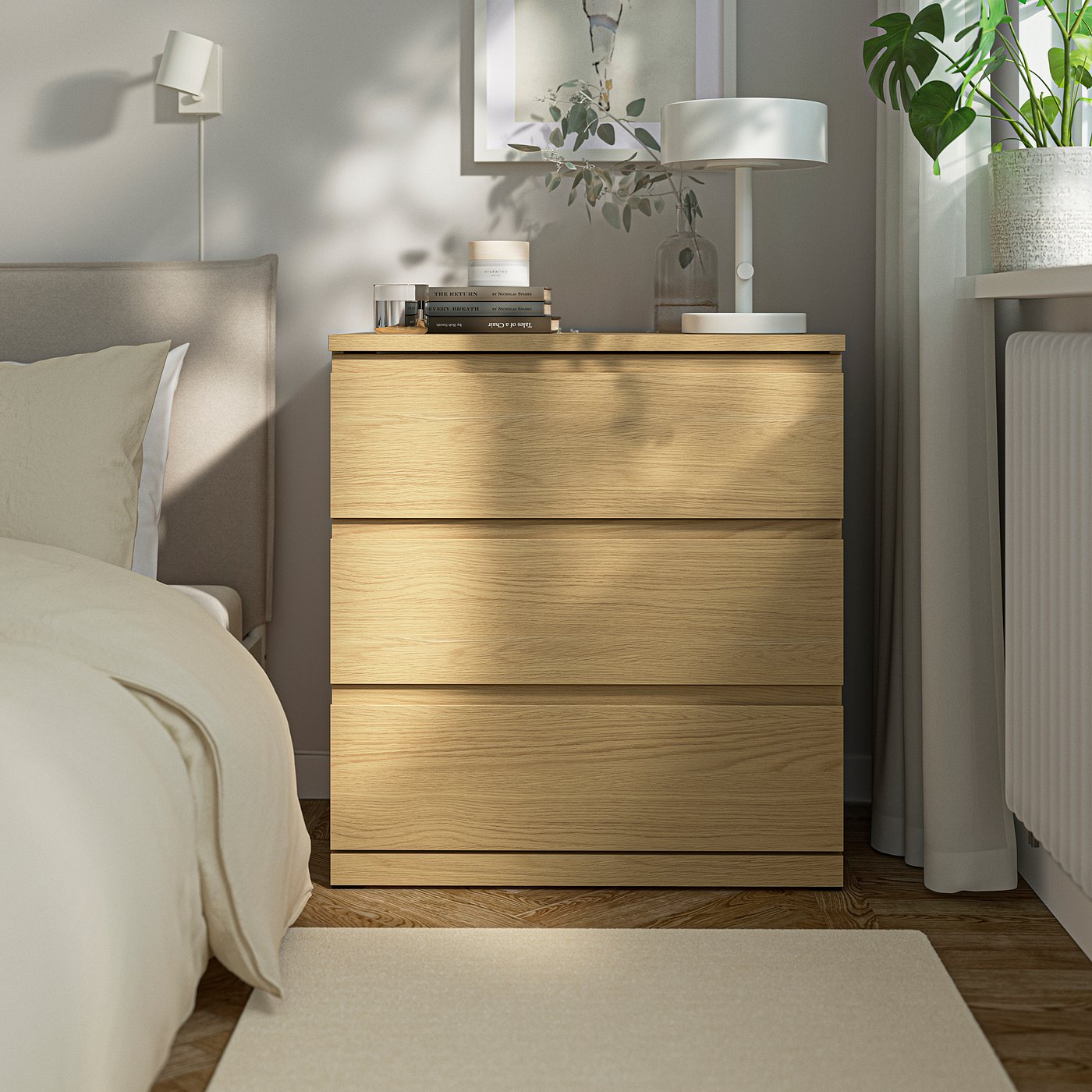 STORKLINTA chest of 3 drawers, oak effect, 70x50x75 cm