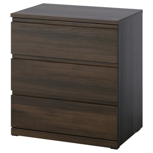 STORKLINTA chest of 3 drawers, dark brown/oak effect, 70x50x75 cm