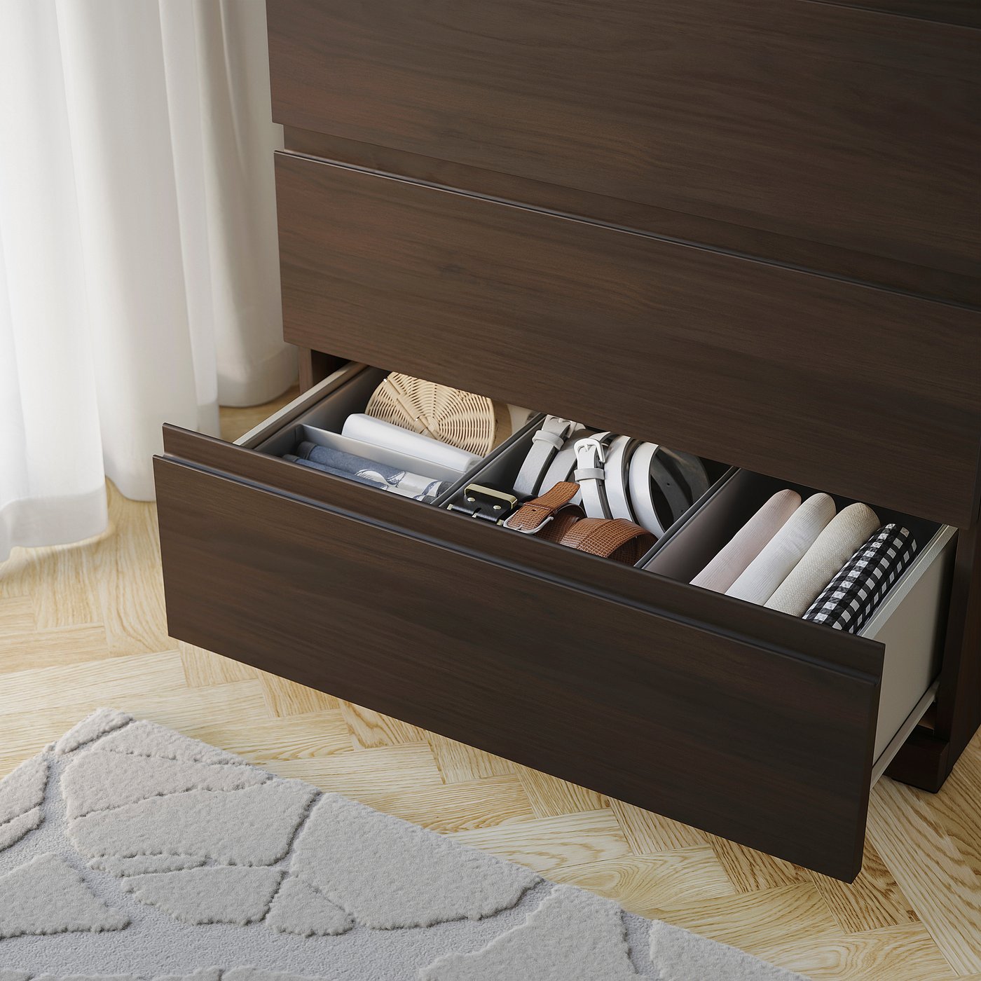 STORKLINTA chest of 3 drawers, dark brown/oak effect, 70x50x75 cm