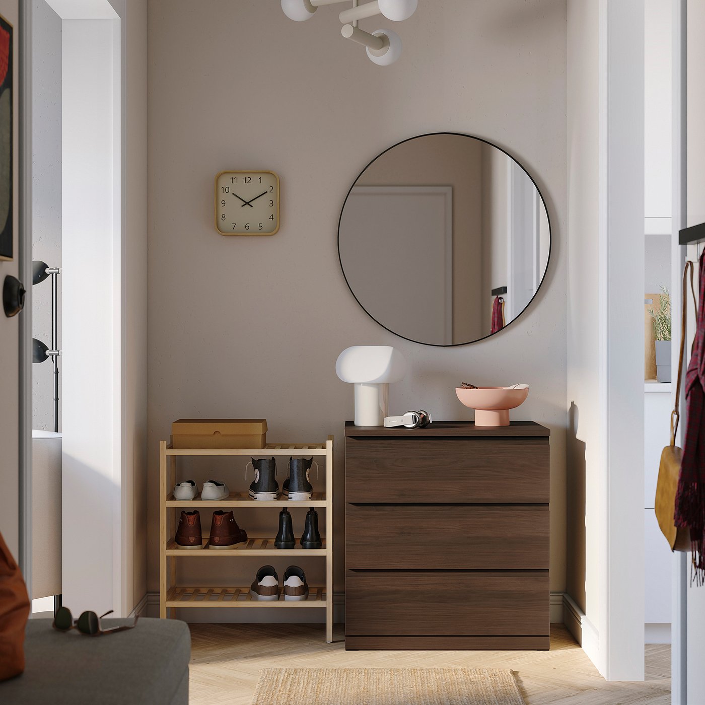 STORKLINTA chest of 3 drawers, dark brown/oak effect, 70x50x75 cm