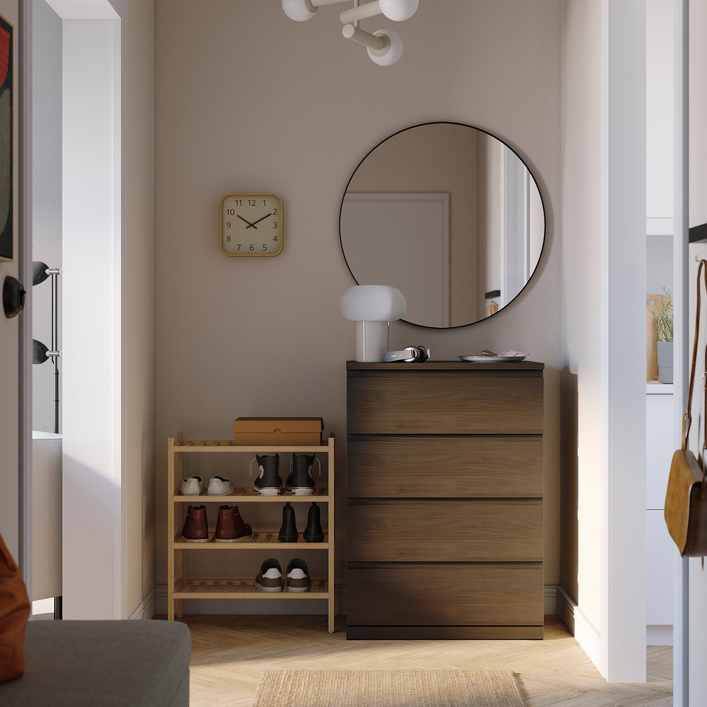 STORKLINTA chest of 4 drawers, dark brown/oak effect, 70x50x98 cm