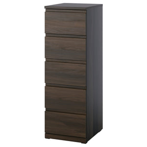 STORKLINTA chest of 5 drawers, dark brown/oak effect, 40x50x120 cm