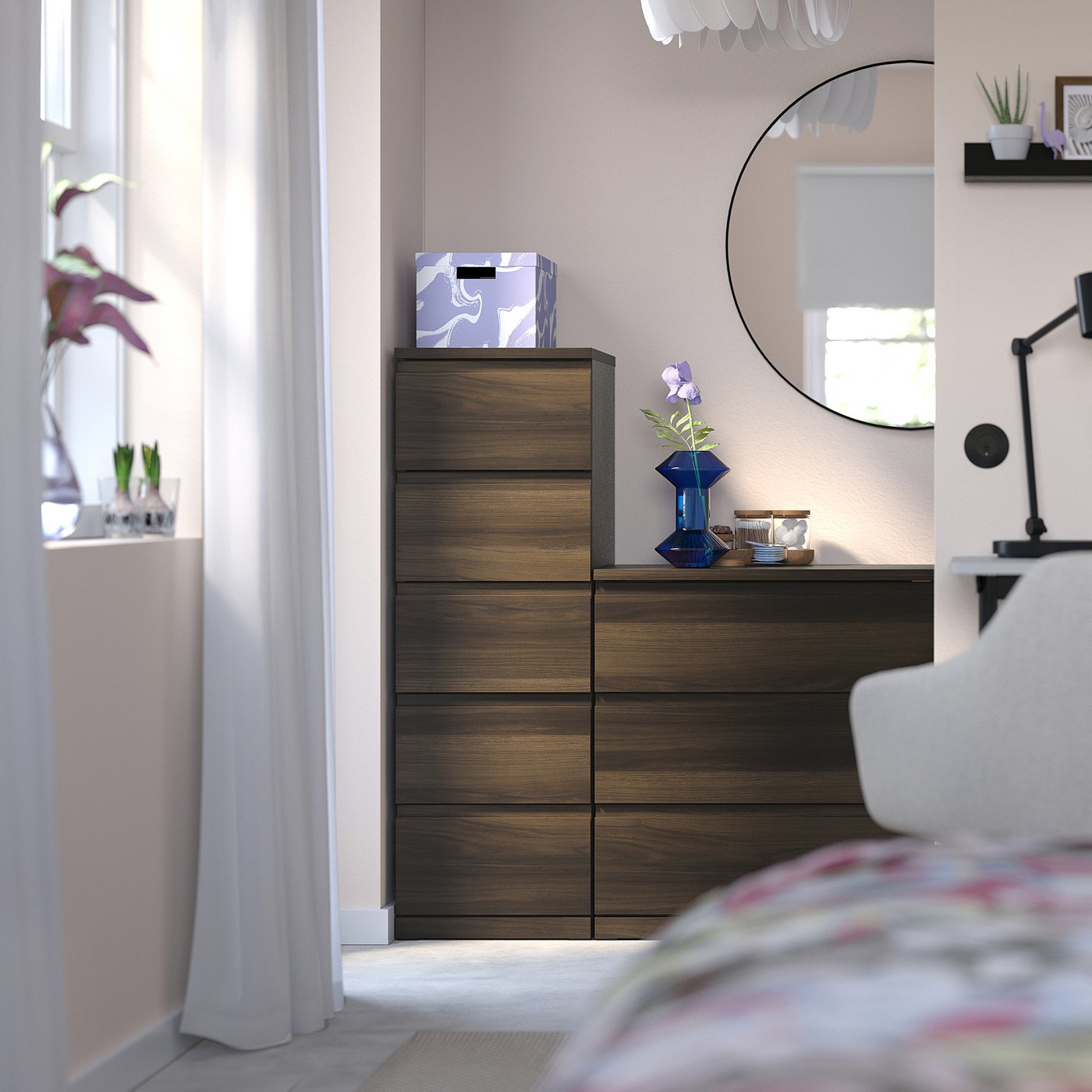 STORKLINTA chest of 5 drawers, dark brown/oak effect, 40x50x120 cm