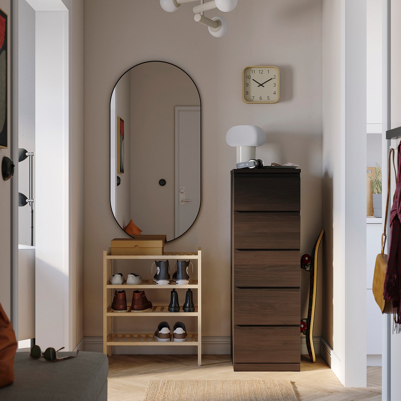STORKLINTA chest of 5 drawers, dark brown/oak effect, 40x50x120 cm