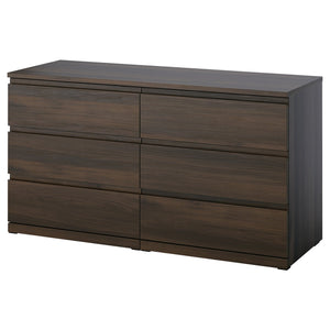 STORKLINTA chest of 6 drawers, dark brown/oak effect, 140x50x75 cm