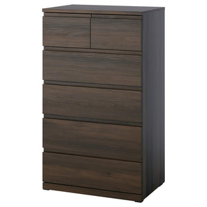 STORKLINTA chest of 6 drawers, dark brown/oak effect, 70x50x120 cm