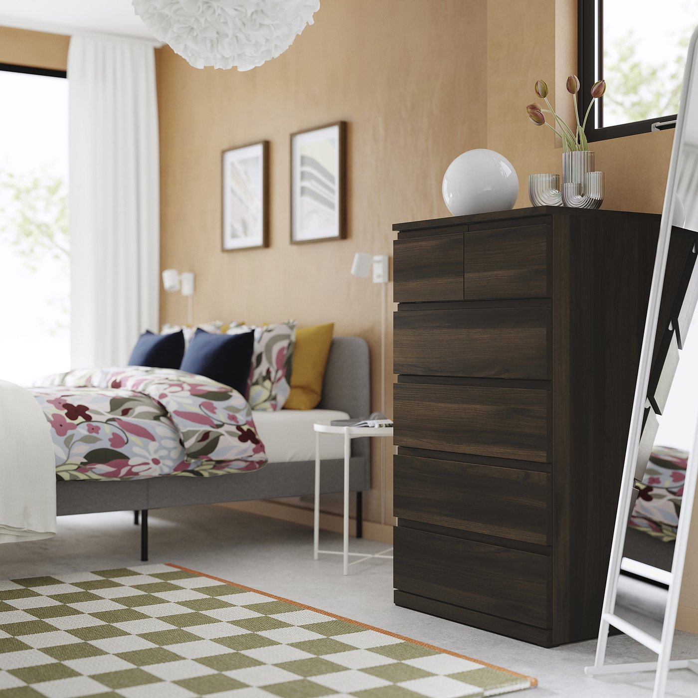 STORKLINTA chest of 6 drawers, dark brown/oak effect, 70x50x120 cm