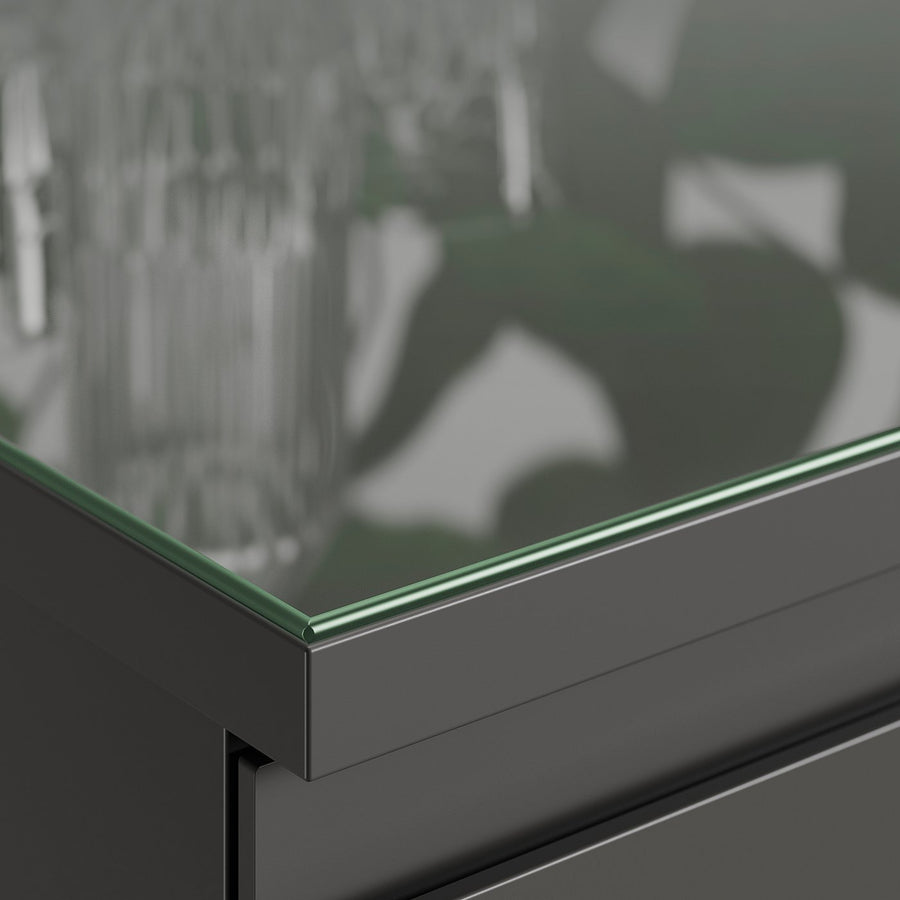 STORKLINTA glass top, transparent, 140x50 cm