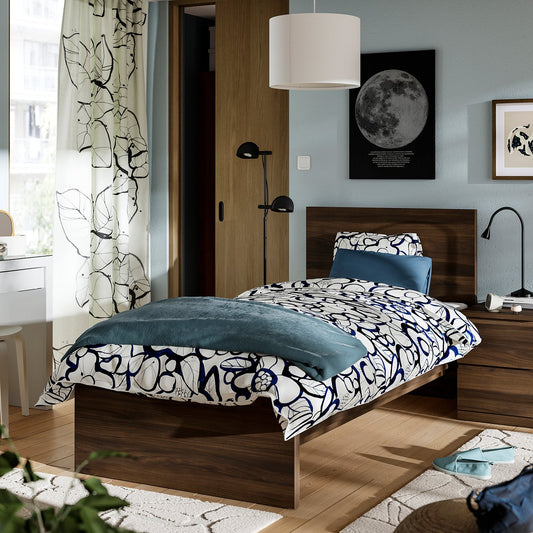 STORKLINTA bedroom furniture, set of 2, dark brown oak effect, 90x200 cm