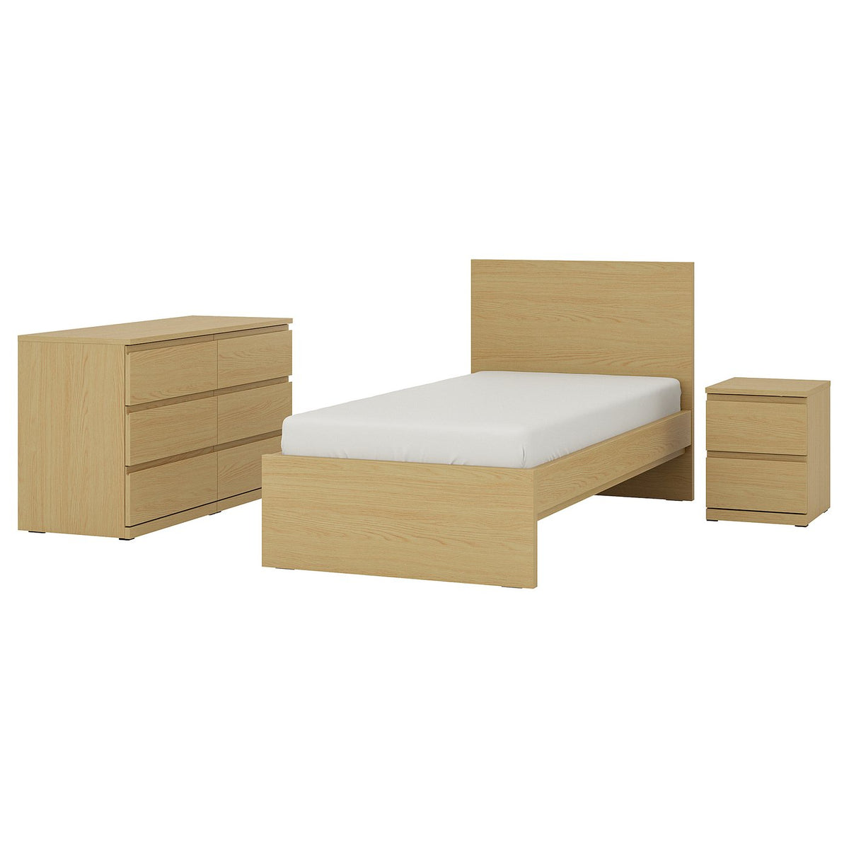 STORKLINTA bedroom furniture, set of 3, oak effect, 90x200 cm