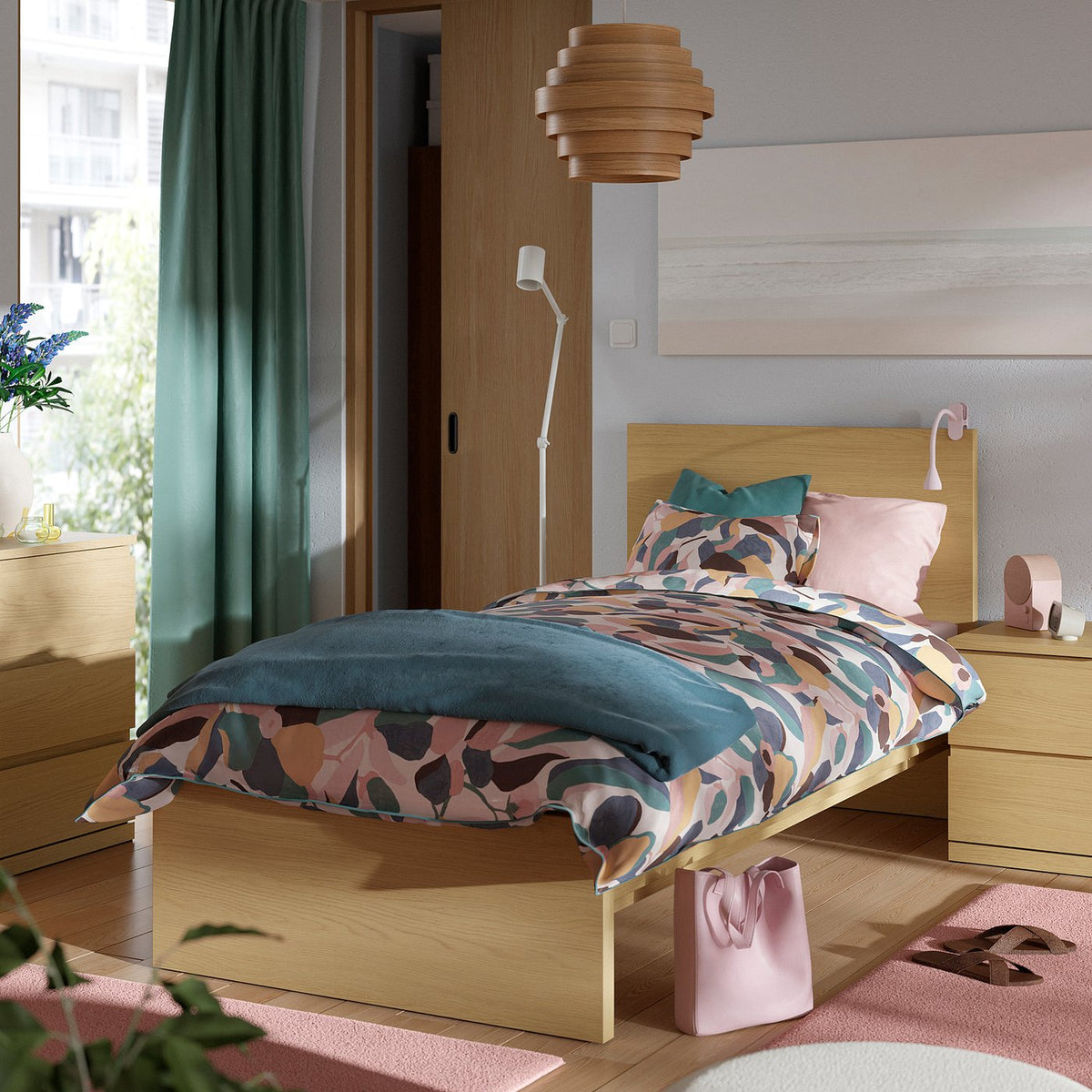 STORKLINTA bedroom furniture, set of 3, oak effect, 90x190 cm