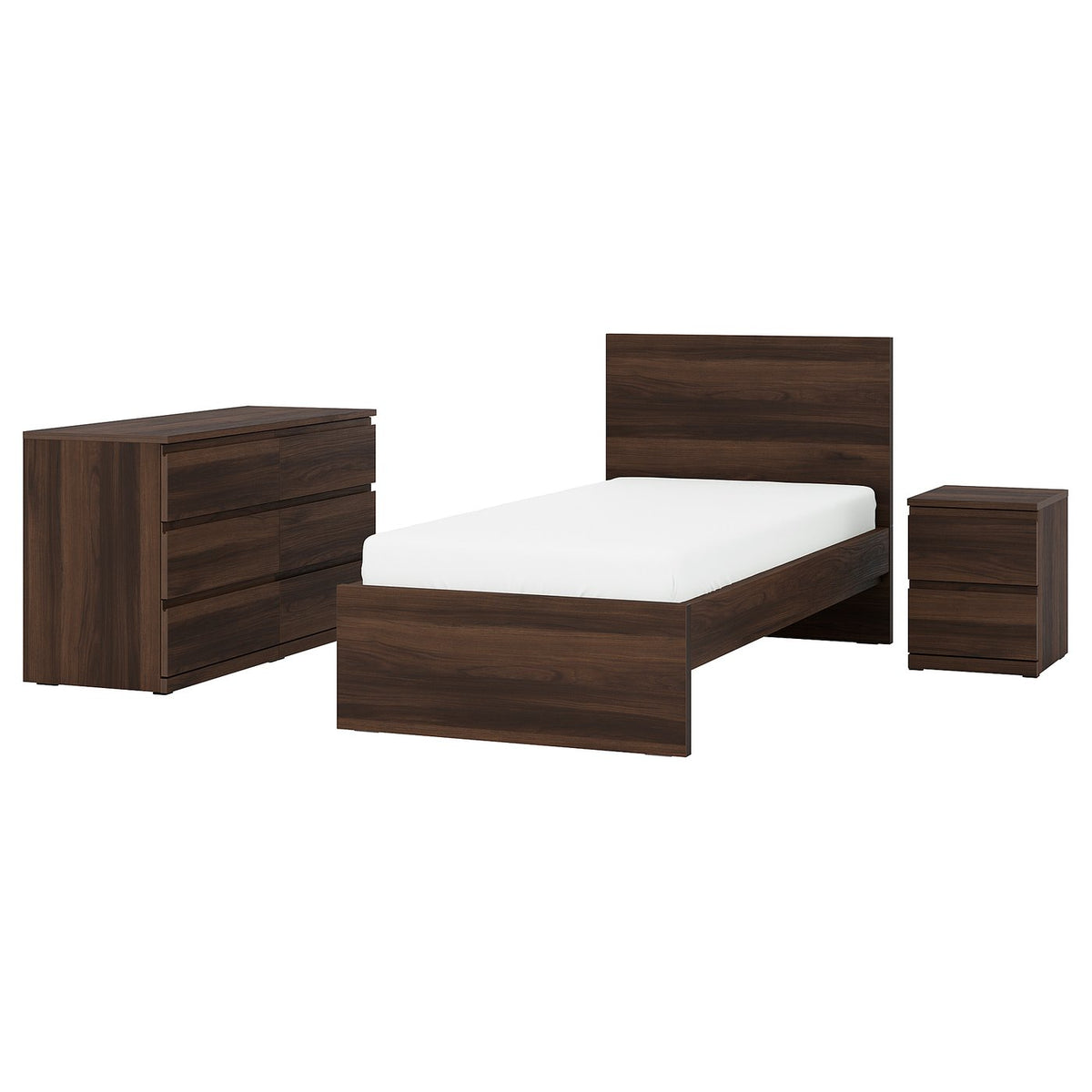 STORKLINTA bedroom furniture, set of 3, dark brown oak effect, 90x190 cm