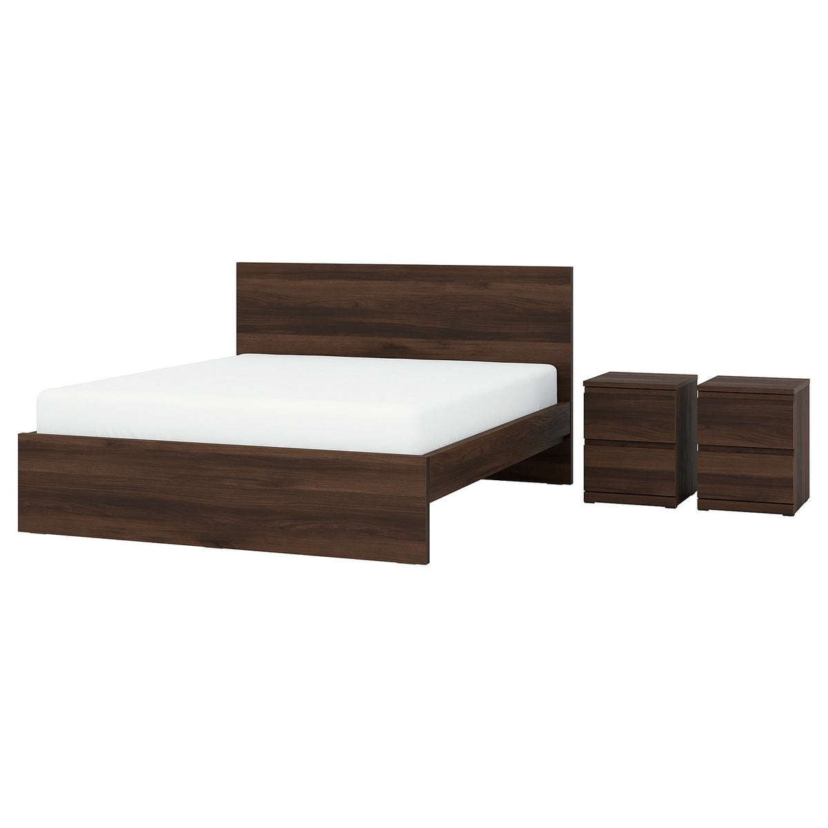 STORKLINTA bedroom furniture, set of 3, dark brown oak effect, 140x200 cm