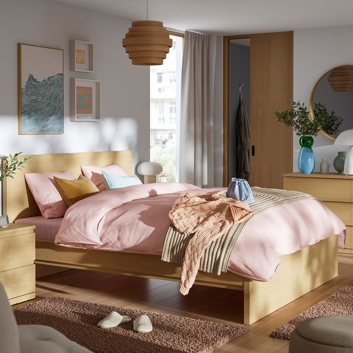 STORKLINTA bedroom furniture, set of 4, oak effect, 160x200 cm
