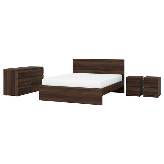 STORKLINTA bedroom furniture, set of 4, dark brown oak effect, 140x200 cm