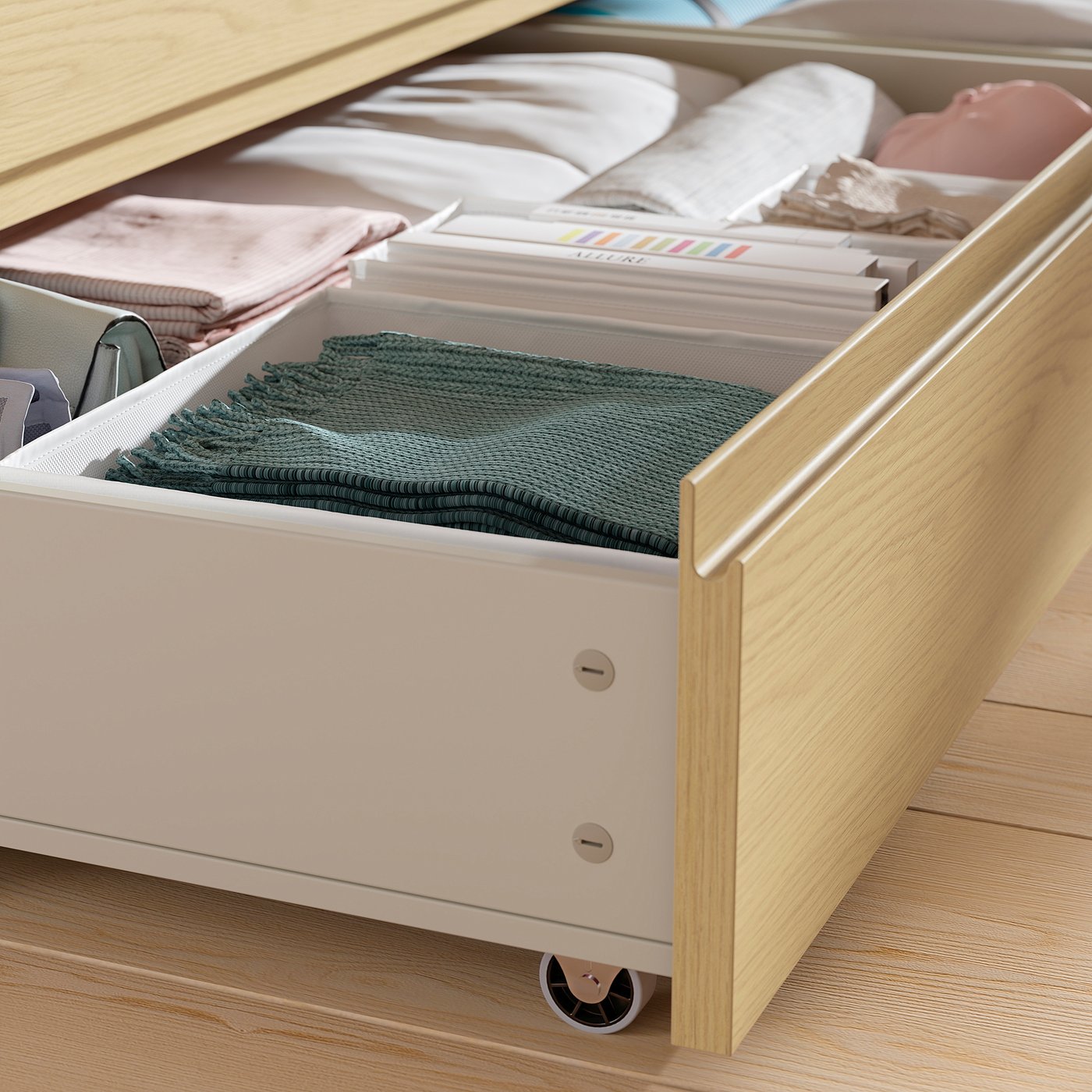 STORKLINTA bed storage box, set of 2, oak effect, 200 cm