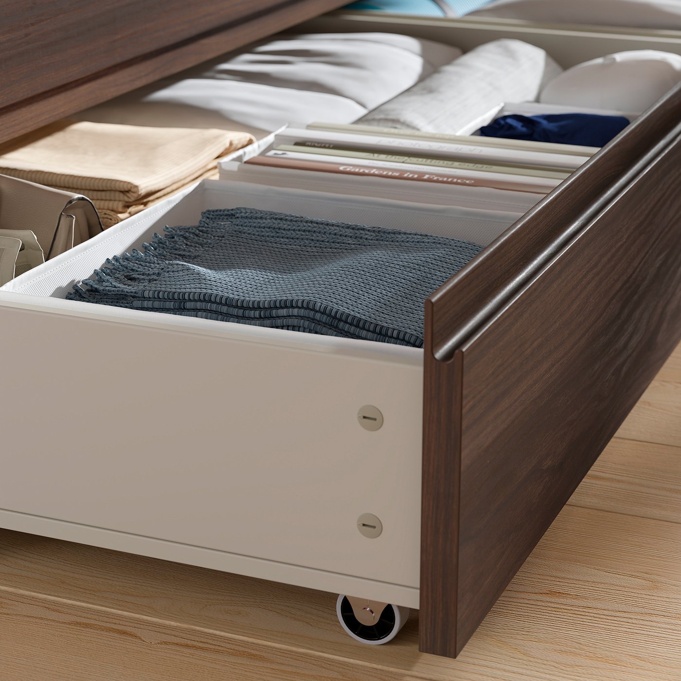 STORKLINTA bed storage box, set of 2, dark brown oak effect, 200 cm