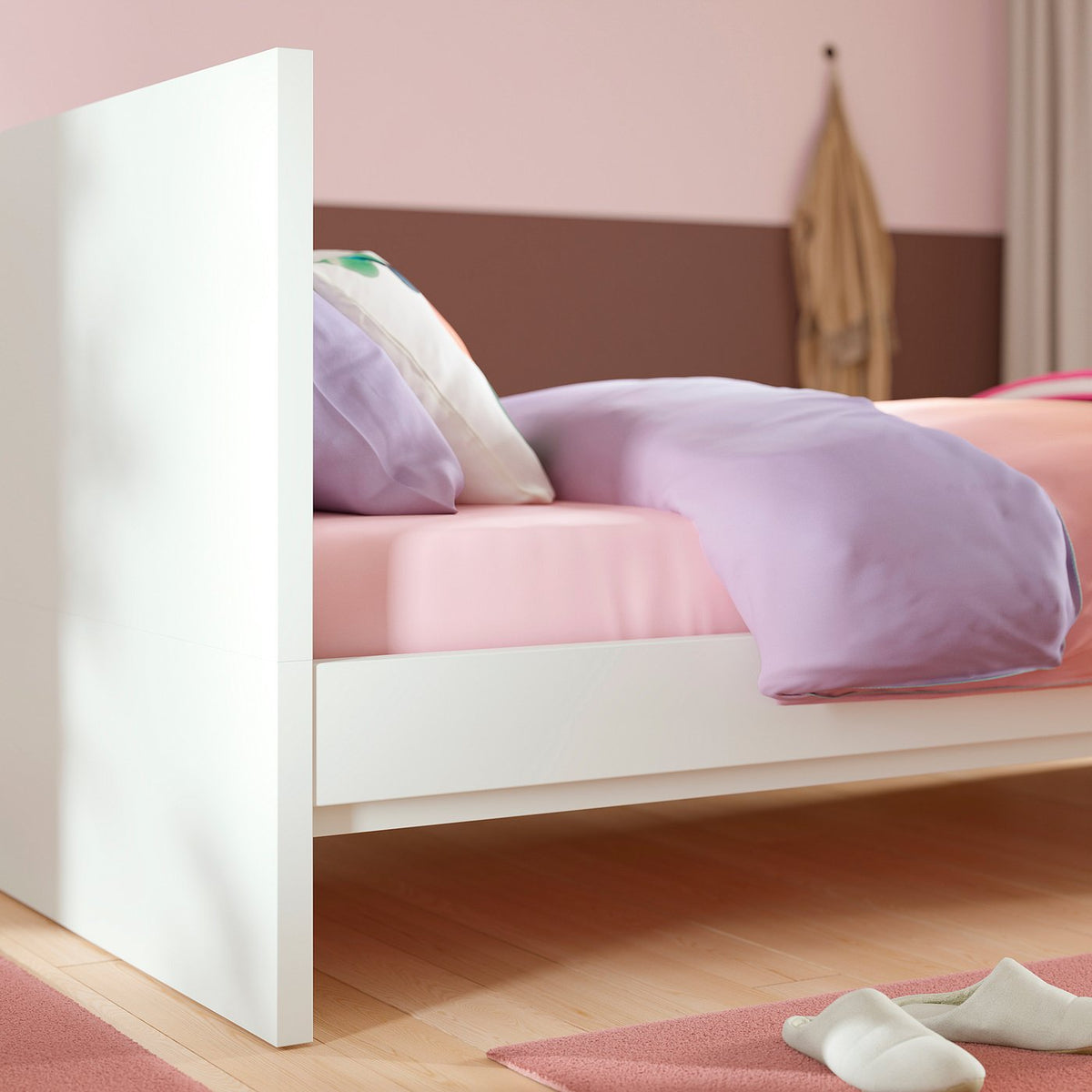 STORKLINTA bed frame, white/Lindbåden, 90x200 cm