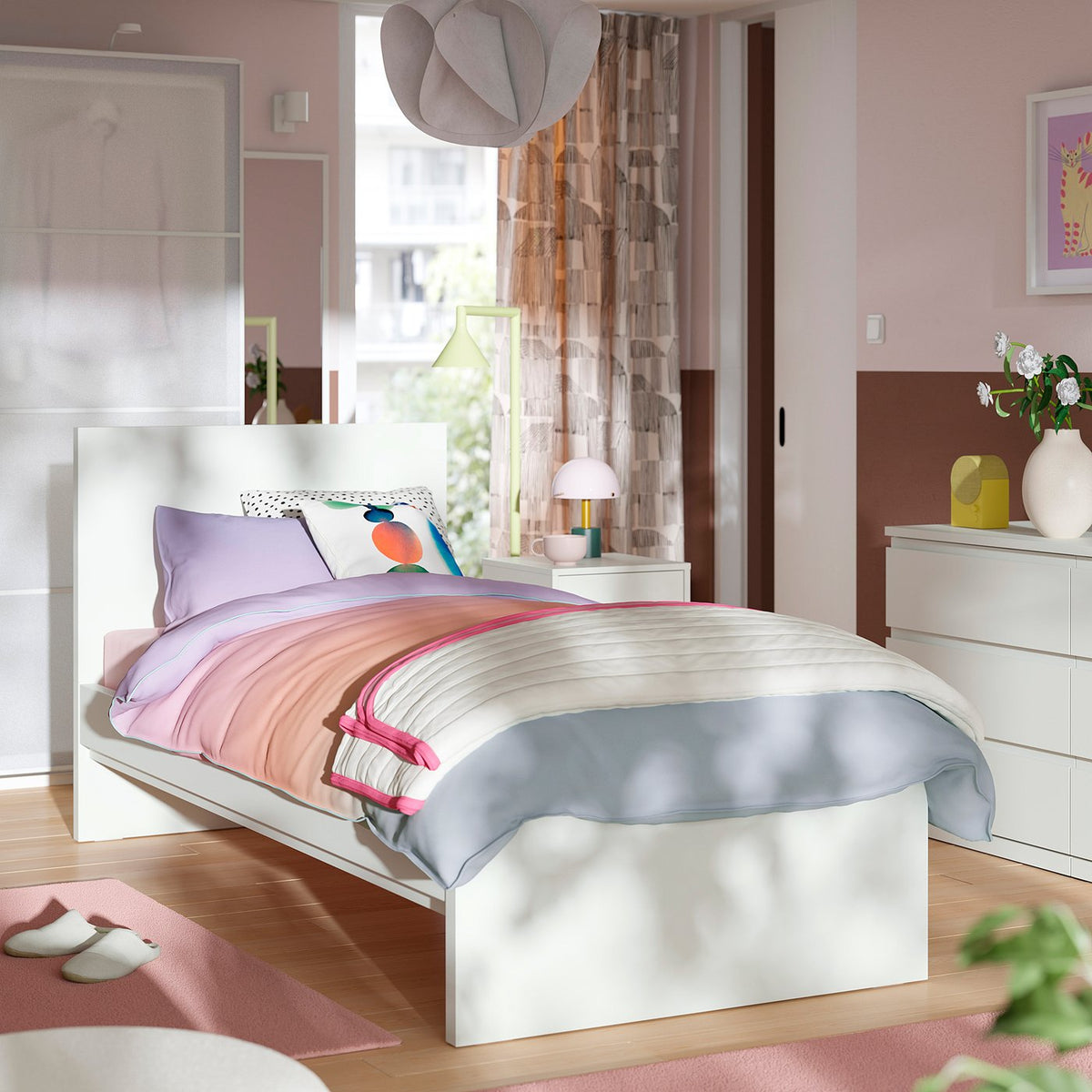 STORKLINTA bed frame, white/Lindbåden, 90x200 cm