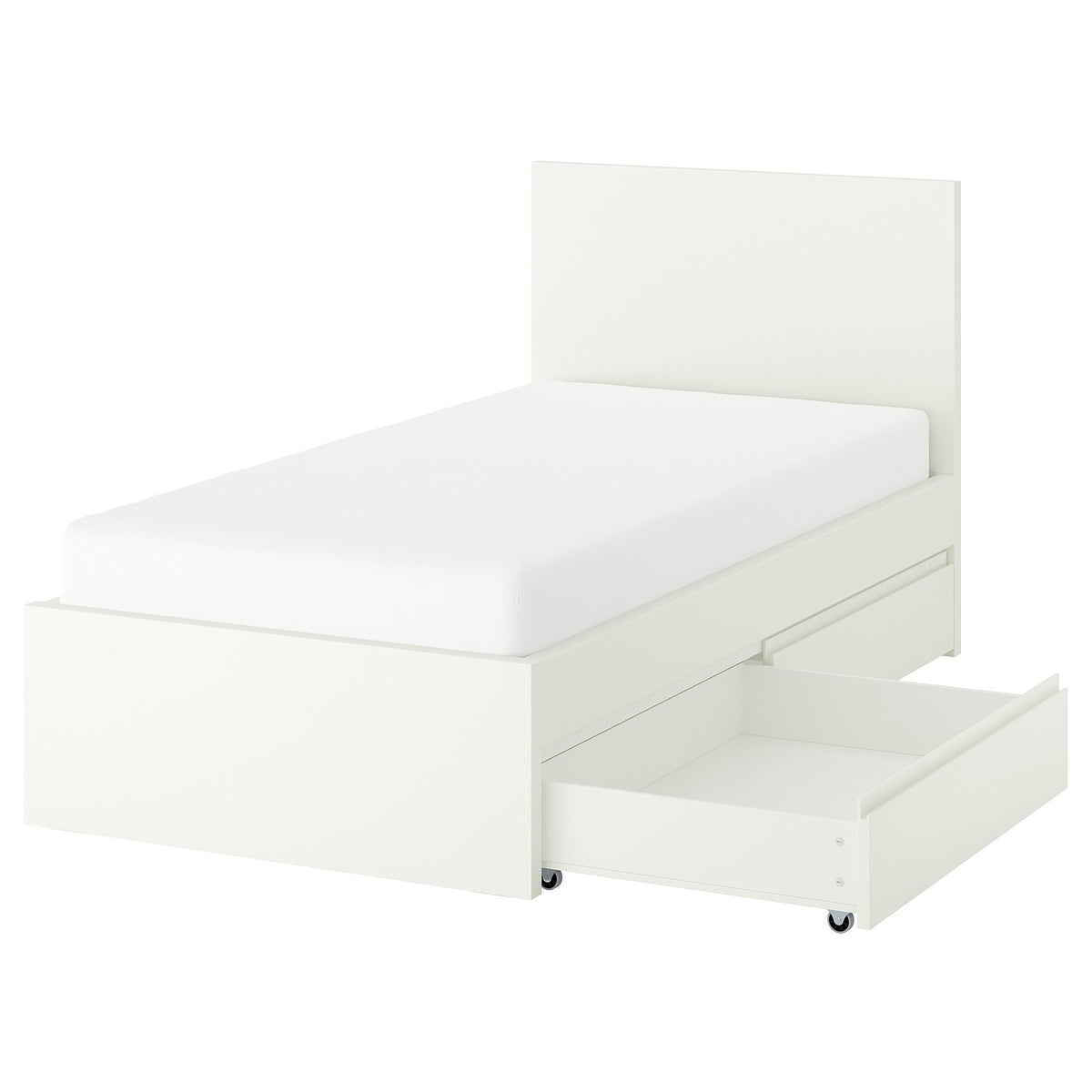 STORKLINTA bed frame with 2 storage boxes, white/Leirsund, 90x200 cm
