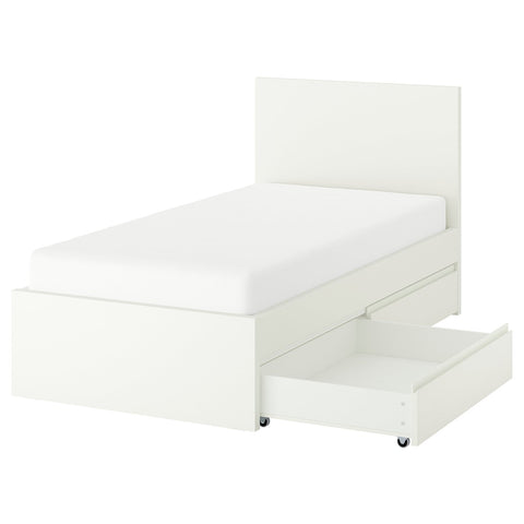 STORKLINTA bed frame with 2 storage boxes, white/Lindbåden, 90x200 cm