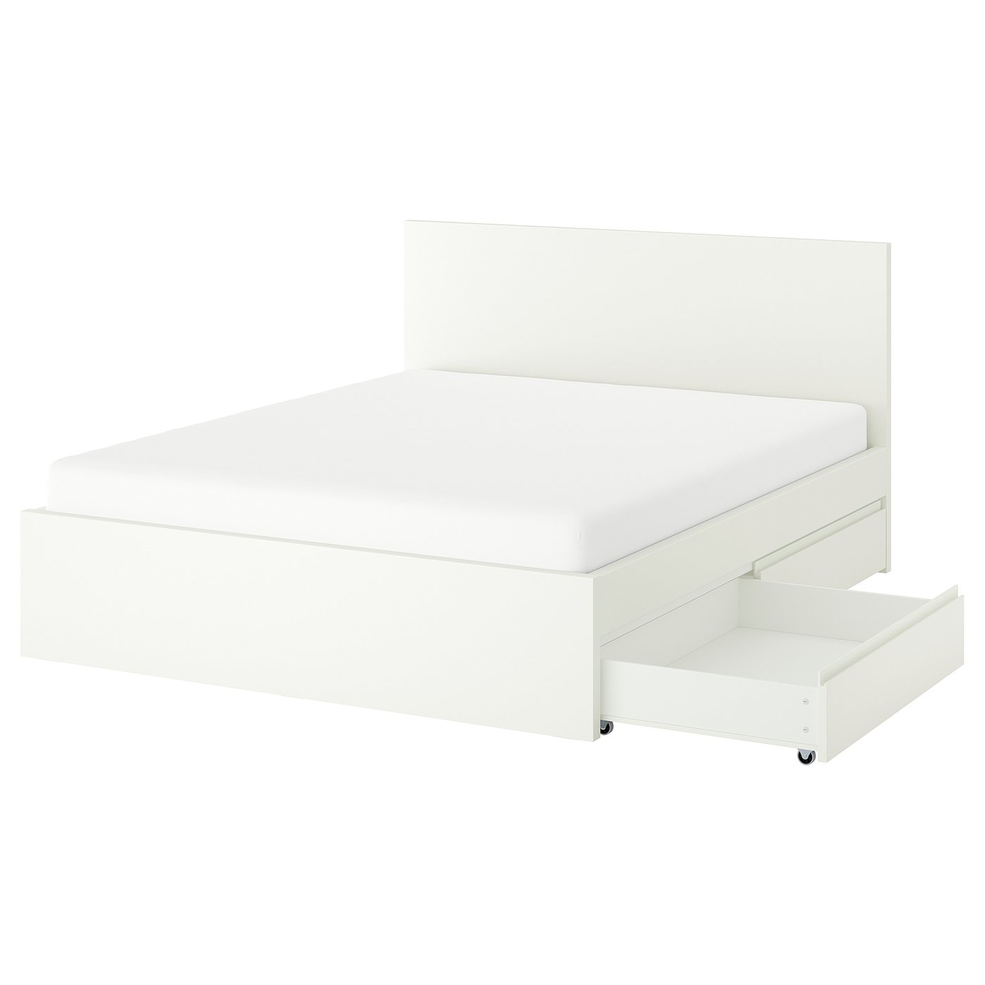 STORKLINTA bed frame with 2 storage boxes, white, 140x200 cm