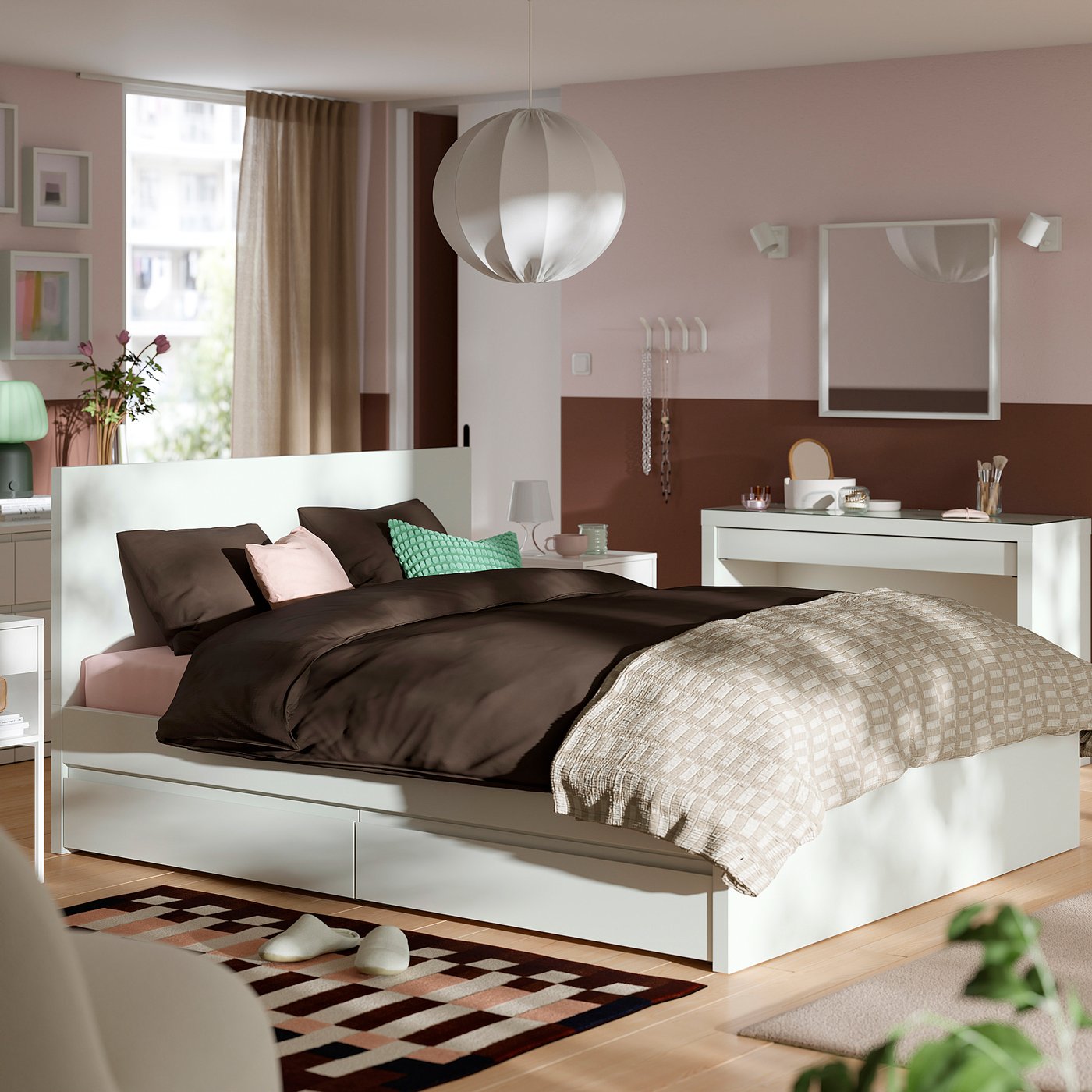 STORKLINTA bed frame with 2 storage boxes, white, 140x200 cm