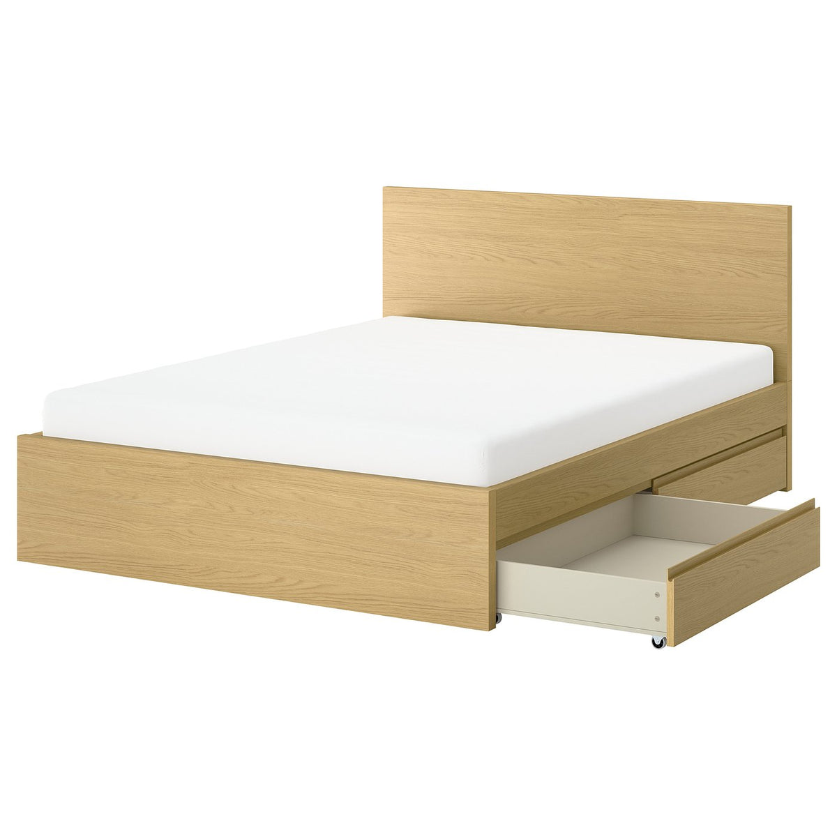 STORKLINTA bed frame with 2 storage boxes, oak effect/Lillhällan, 160x200 cm