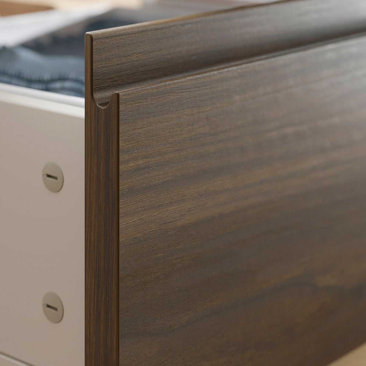STORKLINTA bed frame with 2 storage boxes, dark brown oak effect/Leirsund, 160x200 cm