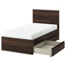 STORKLINTA bed frame with 2 storage boxes, dark brown oak effect, 90x200 cm