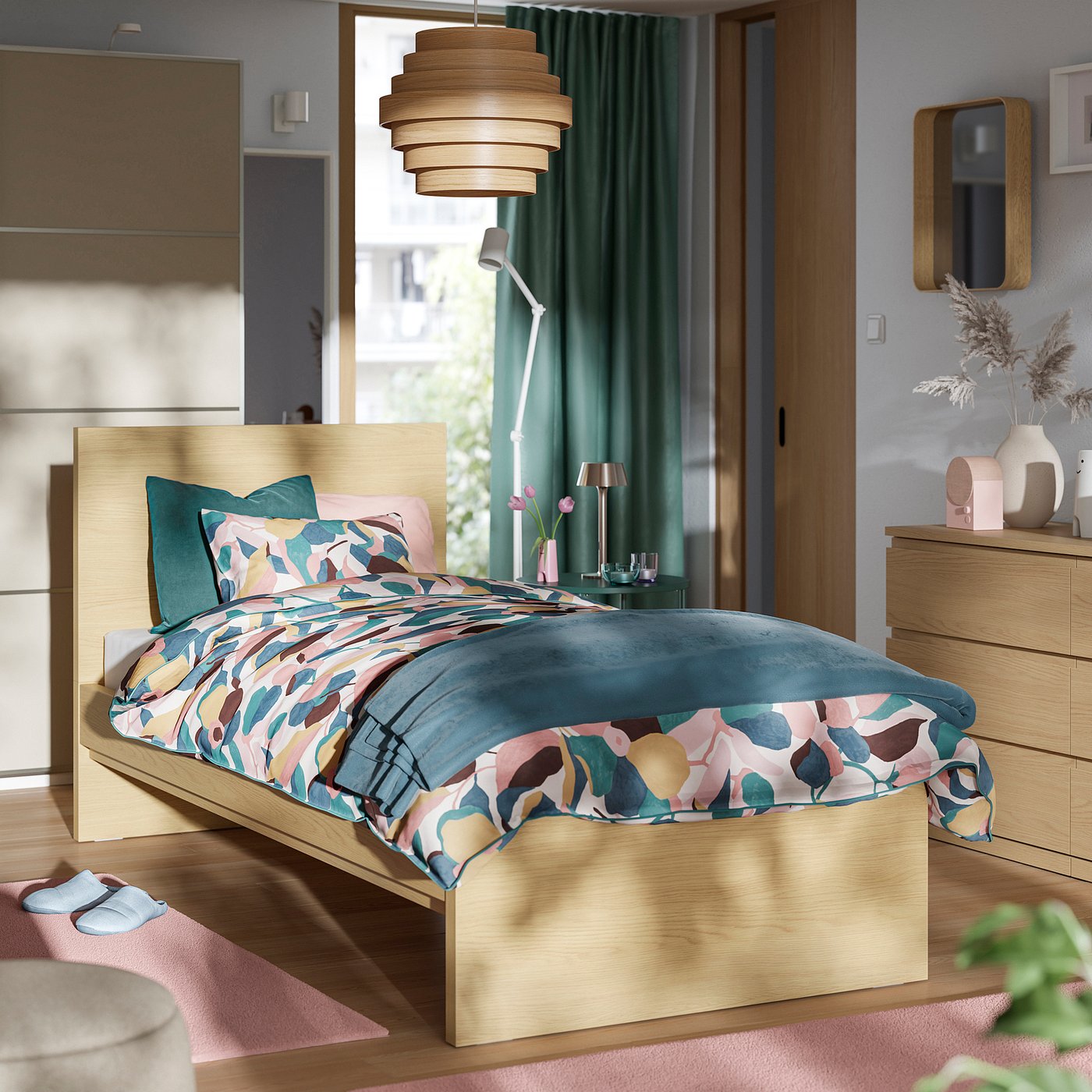 STORKLINTA bed frame, oak effect/Lillhällan, 90x200 cm