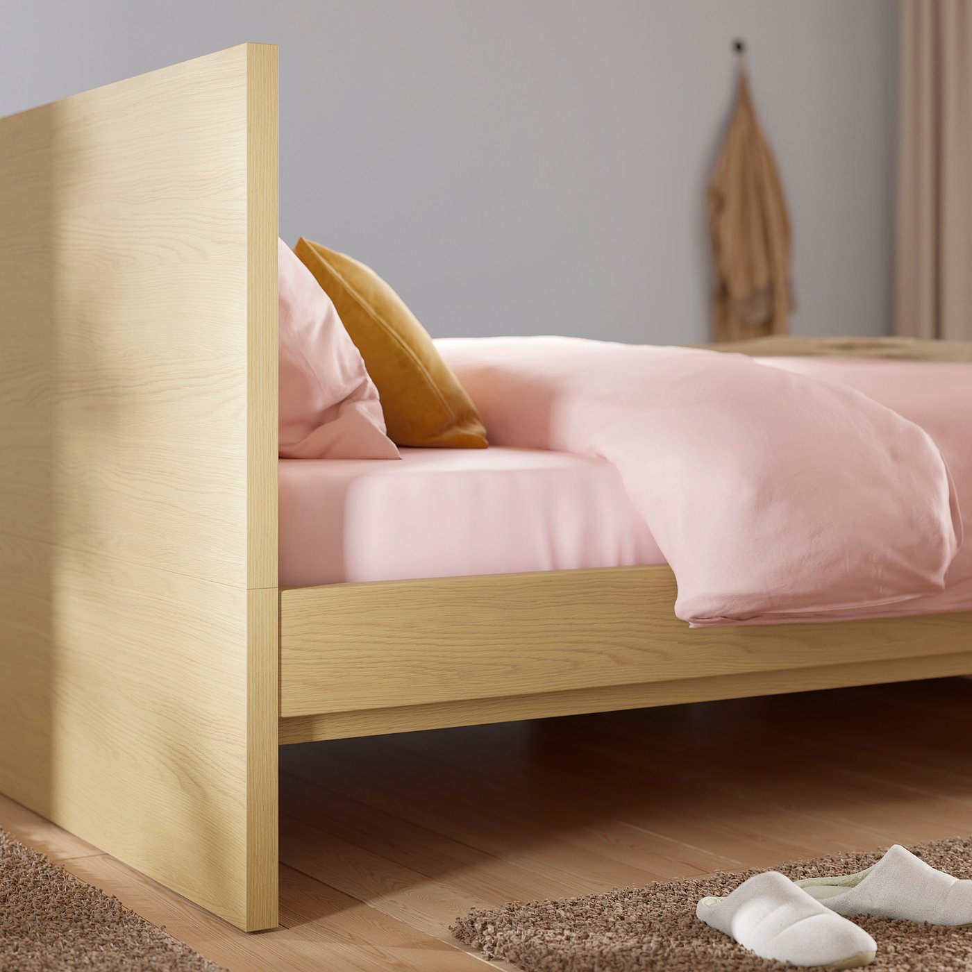 STORKLINTA bed frame, oak effect, 160x190 cm