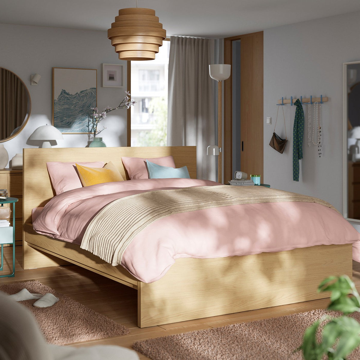 STORKLINTA bed frame, oak effect, 160x190 cm
