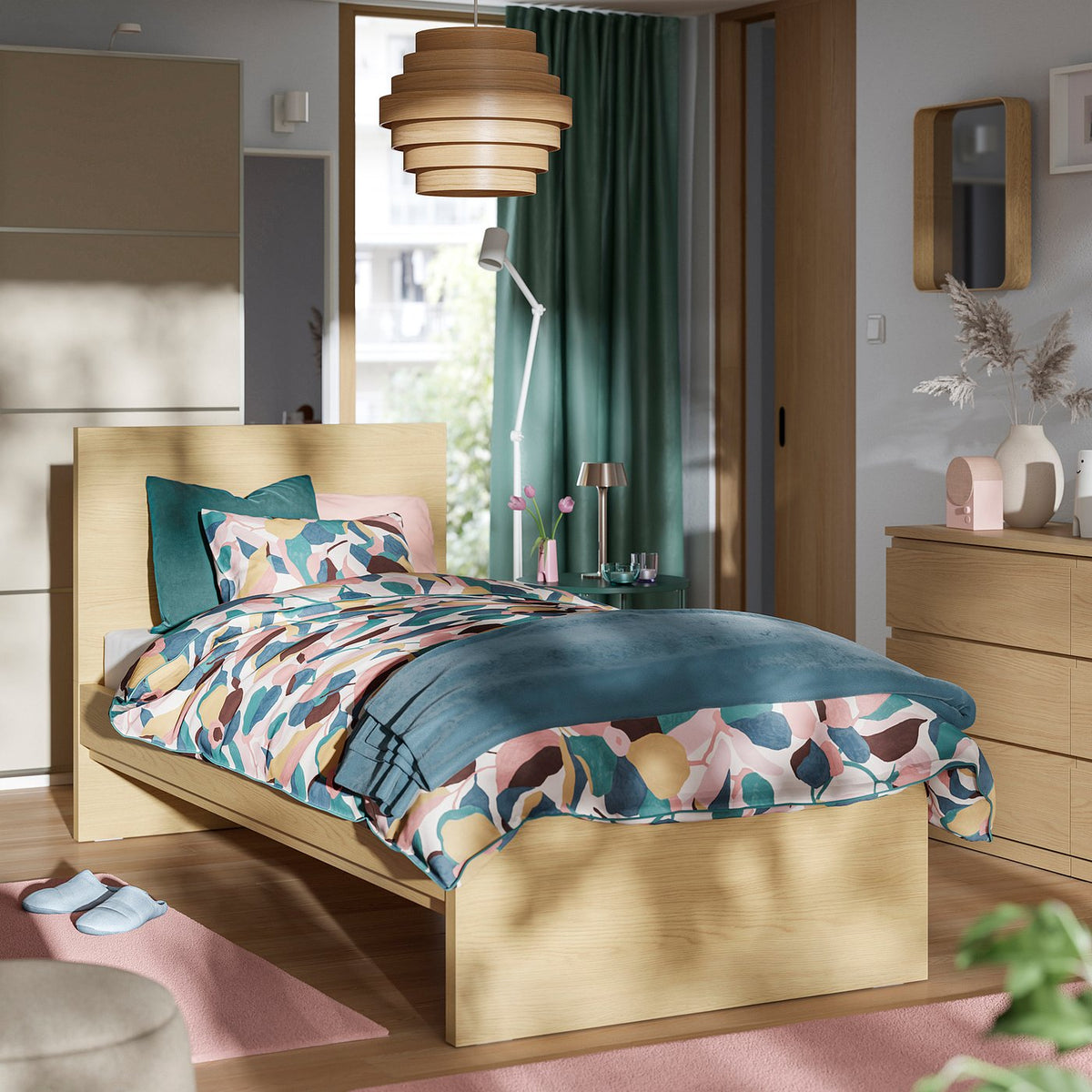 STORKLINTA bed frame, oak effect, 90x200 cm