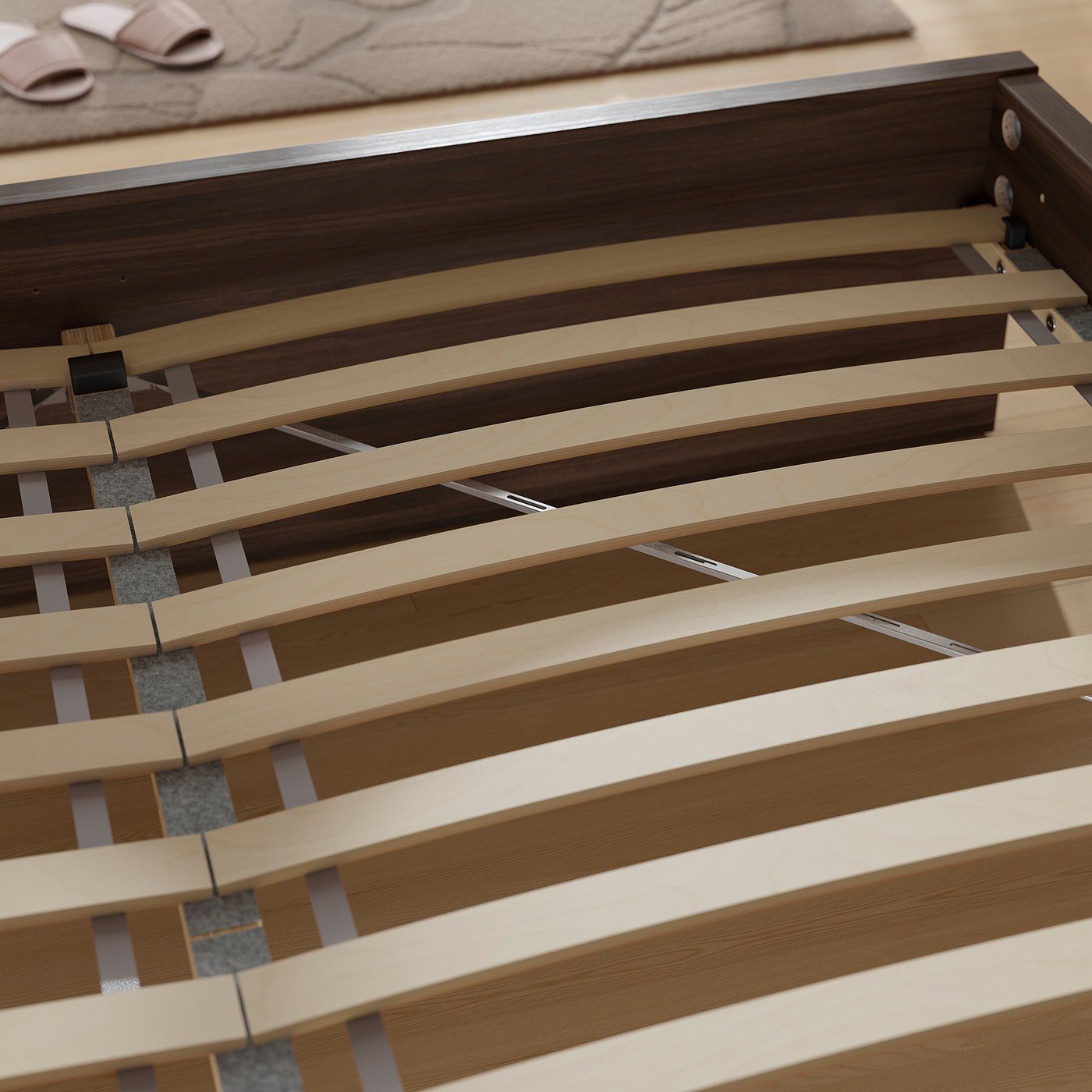 STORKLINTA bed frame, dark brown oak effect/Lönset, 160x200 cm
