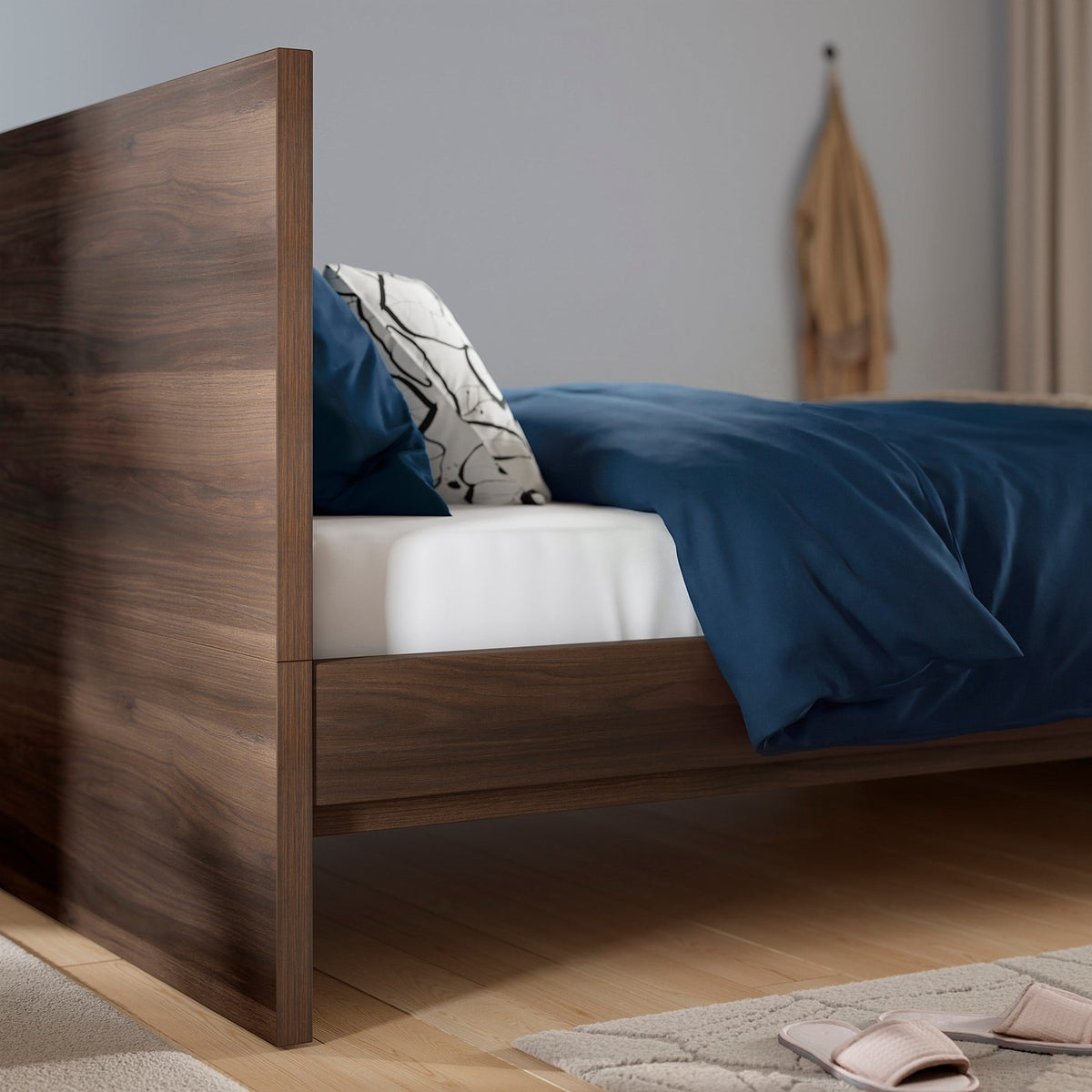 STORKLINTA bed frame, dark brown oak effect, 160x200 cm