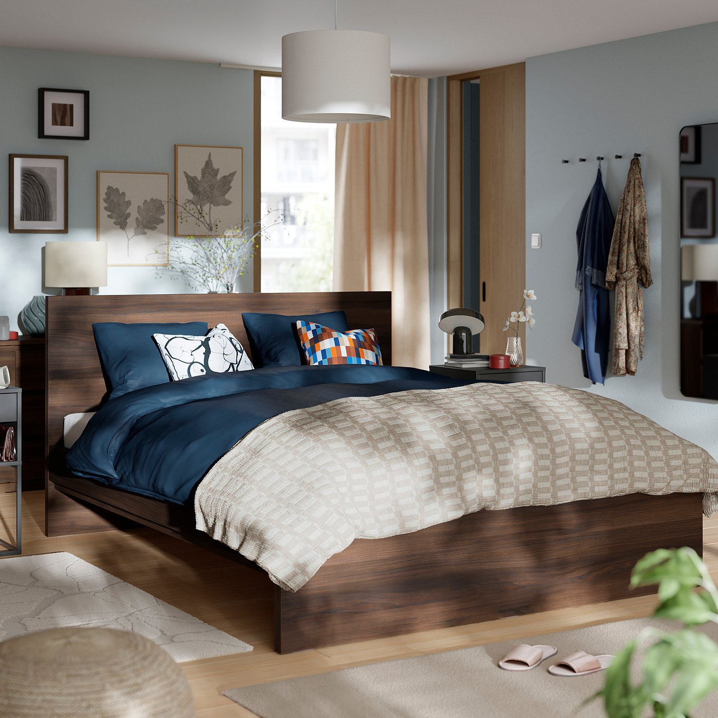 STORKLINTA bed frame, dark brown oak effect, 160x200 cm