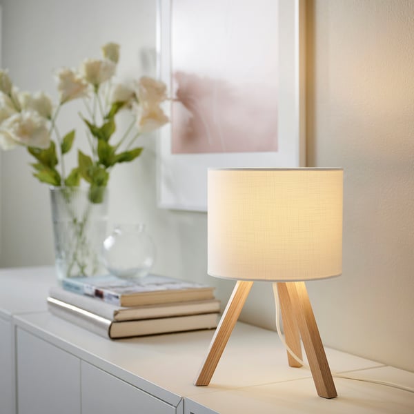 STORSEGEL table lamp, ash/white, 18 cm