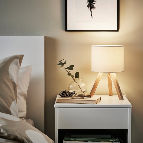 STORSEGEL table lamp, ash/white, 18 cm