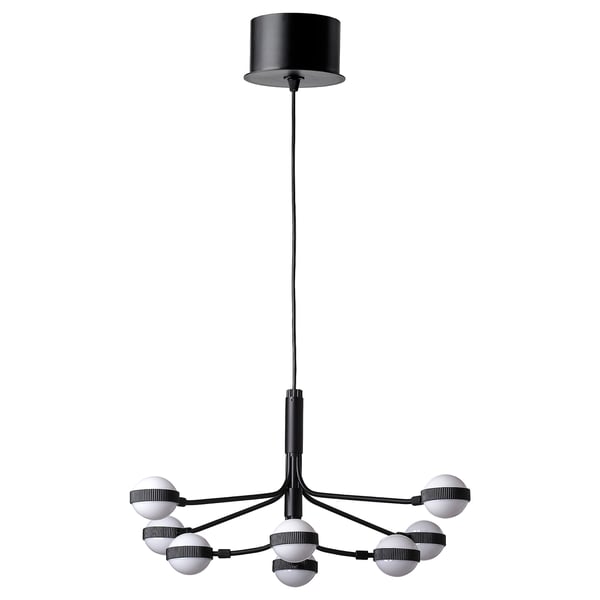 STORSLINGA - LED chandelier, 8-armed, black/white ,