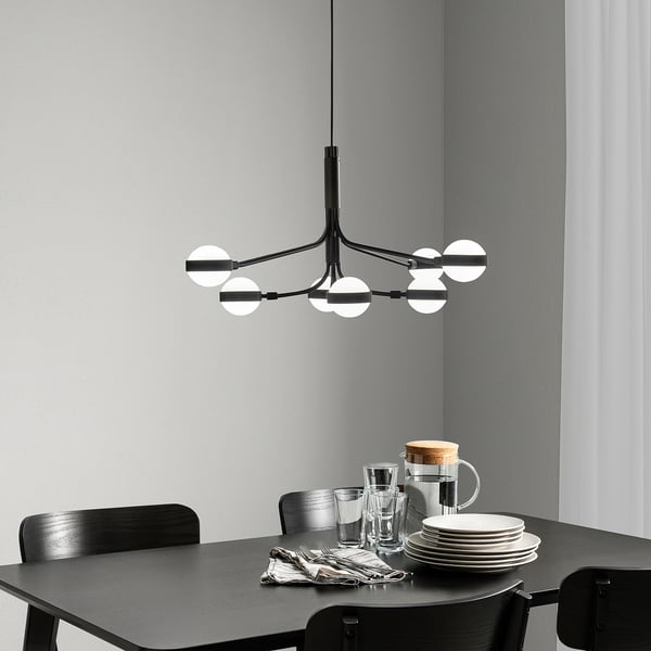 STORSLINGA LED chandelier, 8-armed, black/white, 70 cm