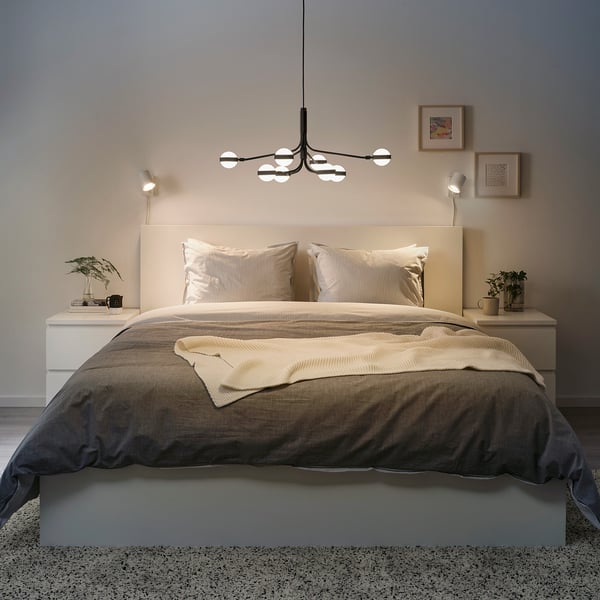STORSLINGA LED chandelier, 8-armed, black/white, 70 cm