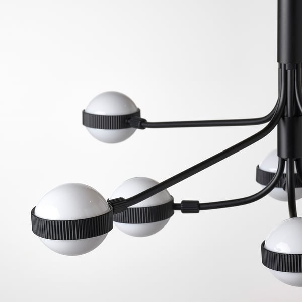 STORSLINGA LED chandelier, 8-armed, black/white, 70 cm
