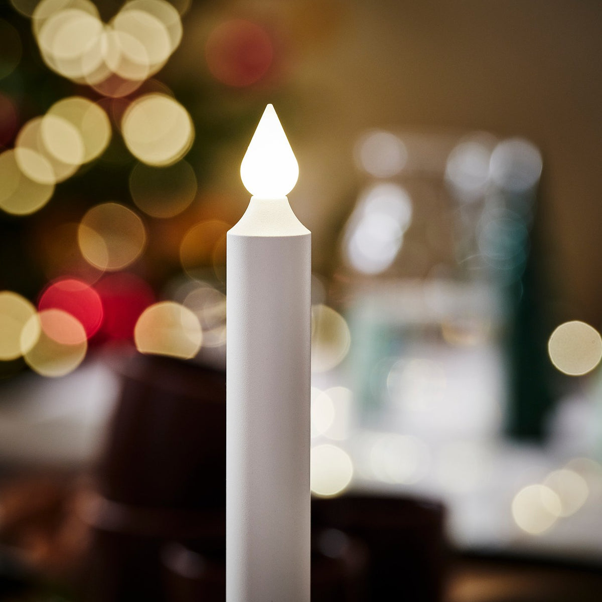 STRÅLA LED candle, battery-operated/wood black, 7 cm