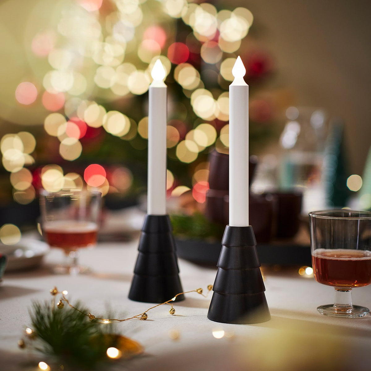 STRÅLA LED candle, battery-operated/wood black, 7 cm