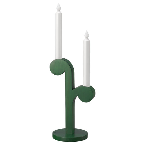 STRÅLA LED candle, battery-operated/wood green, 12 cm
