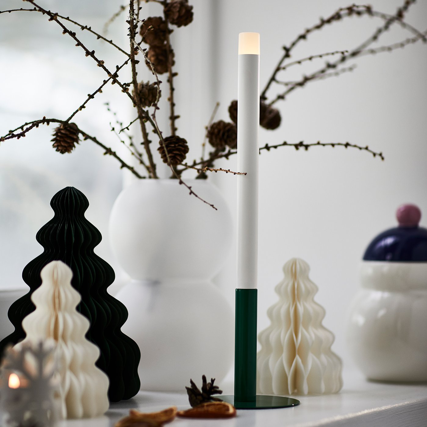 STRÅLA LED candle, candle-shaped battery-operated/green, 10.5 cm