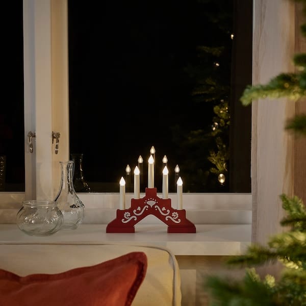 Ikea STRÅLA - LED 5-armed candelabra, battery-operated/mini red