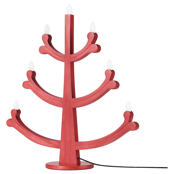 STRÅLA - 7-arm LED candelabra, red pine,47 cm